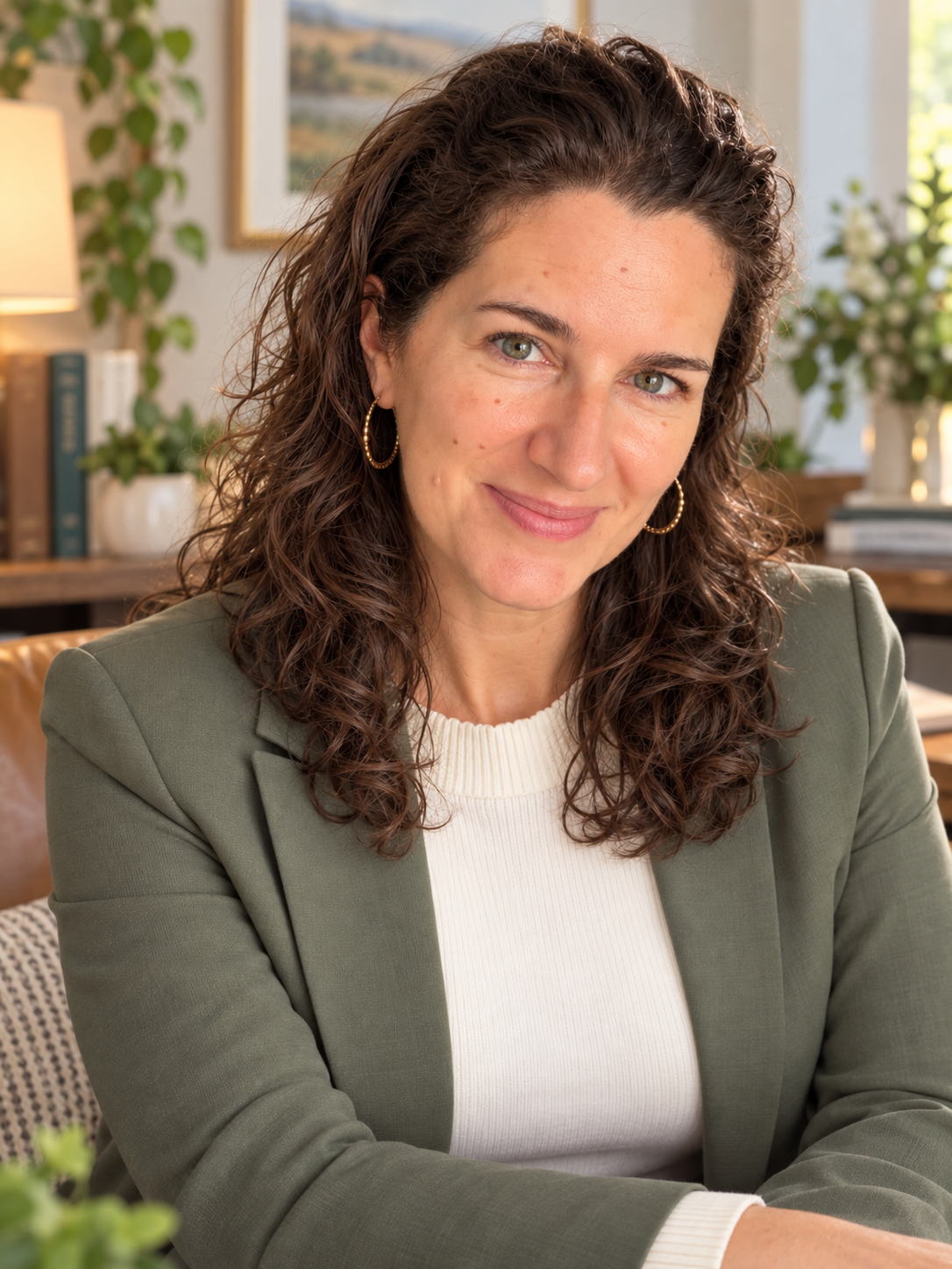 Jessica Gaffney seated in a warmly lit office